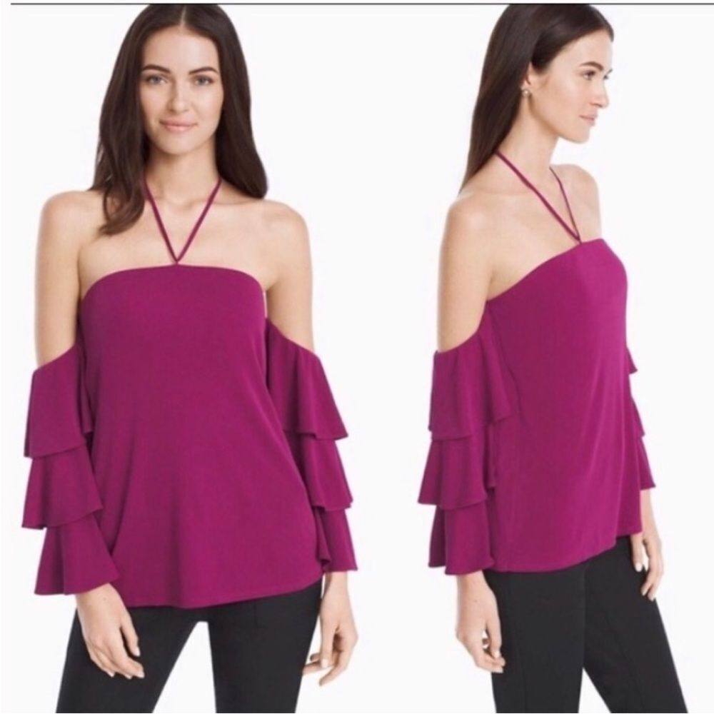 WHITE HOUSE BLACK MARKET OFF THE SHOULDER TIERED TOP SIZE 14